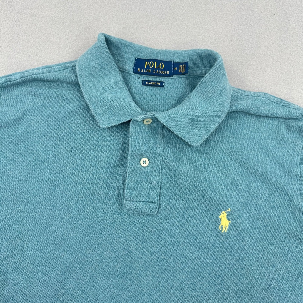 Polo Ralph Lauren Mens M Classic Fit Pique Polo Shirt Teal Blue Short Sleeve